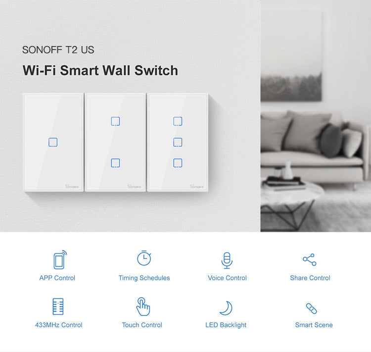 Sonoff T2 Touch 120mm Tempered Glass Panel Wall Touch Switch