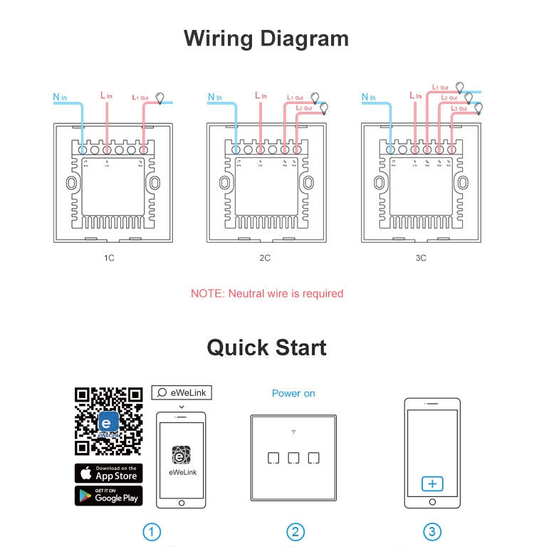 Sonoff T2 Touch 86mm Tempered Glass Panel Wall Touch Switch