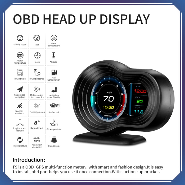 F9 OBD2 + GPS Mode Car HUD Head-up Display