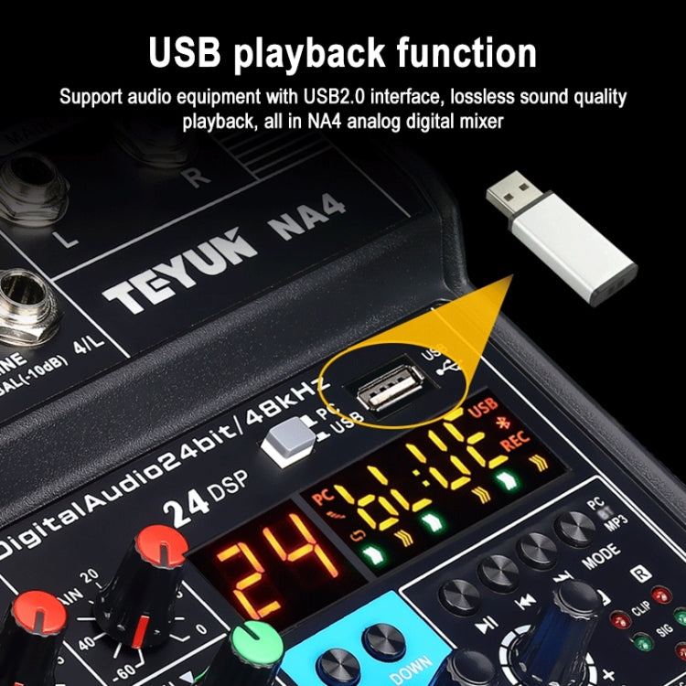 TEYUN NA4 4-channel Small Mixing Console Mixer, US Plug