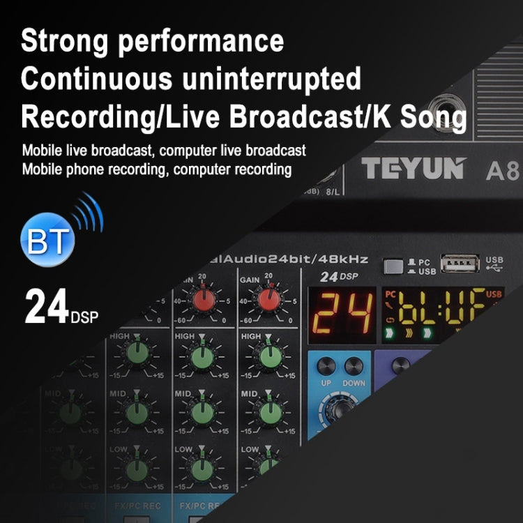 TEYUN NA8 8-channel Small Mixing Console Mixer, EU Plug
