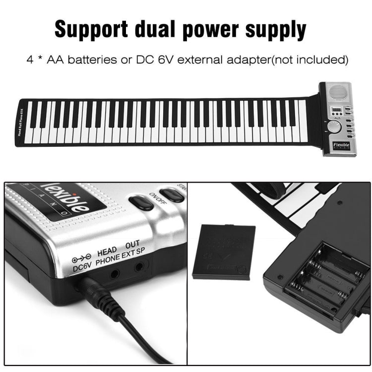 61 Keys Portable Roll Up Electronic Soft Keyboard Piano