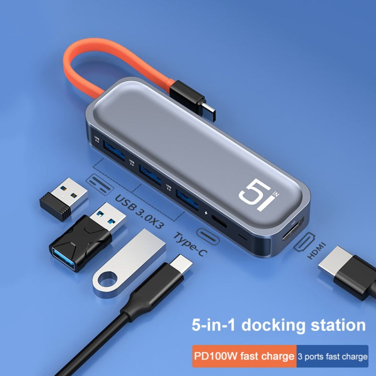 TR21 Type-C to HDMI + USB3.0 x 3 + PD 5 in 1 Docking Station