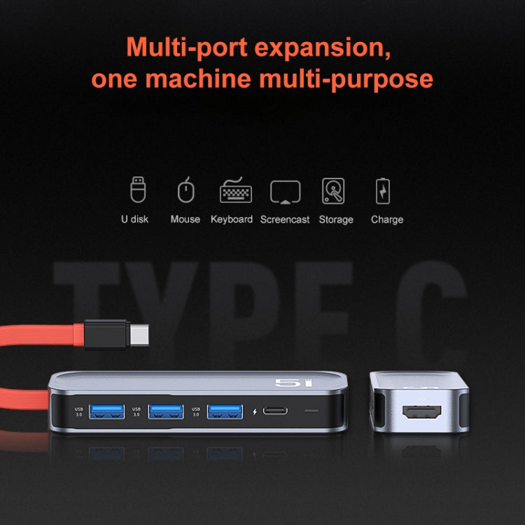 TR21 Type-C to HDMI + USB3.0 x 3 + PD 5 in 1 Docking Station