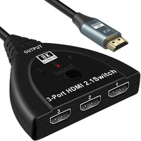 3 Port HDMI 8K Switcher Selector Box with Pigtail Cable