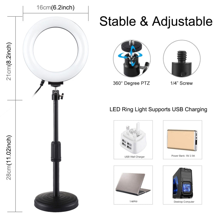 Round Base Desktop Mount + 6.2 inch Ring Light