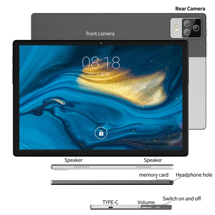 BDF P70 10.1 inch 4G Tablet PC, 8GB+128GB, Android 12