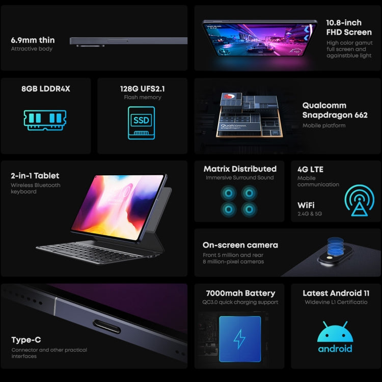 CHUWI HiPad Pro 4G Tablet PC, 10.8 inch 8GB+128GB Android 11