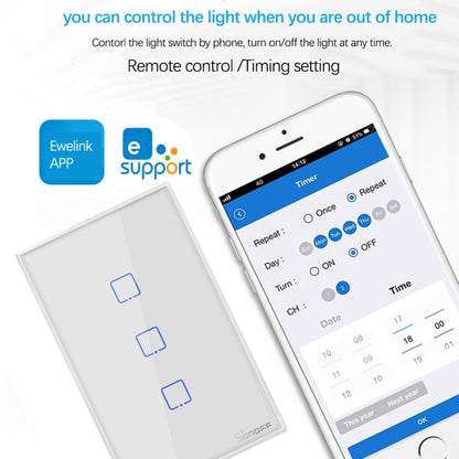 Sonoff T2 Touch 120mm Tempered Glass Panel Wall Touch Switch