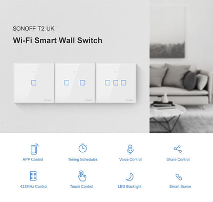 Sonoff T2 Touch 86mm Tempered Glass Panel Wall Touch Switch