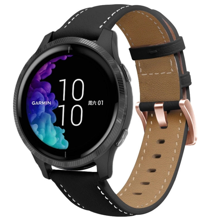 20mm Rose Gold Buckle Genuine Leather Watch Band, For Garmin Venu / SQ / SQ2 / Venu 2 Plus - NMNYSX