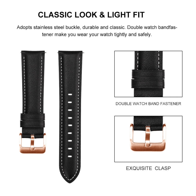 20mm Rose Gold Buckle Genuine Leather Watch Band, For Garmin Venu / SQ / SQ2 / Venu 2 Plus - NMNYSX