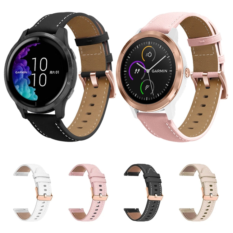 20mm Rose Gold Buckle Genuine Leather Watch Band, For Garmin Venu / SQ / SQ2 / Venu 2 Plus - NMNYSX