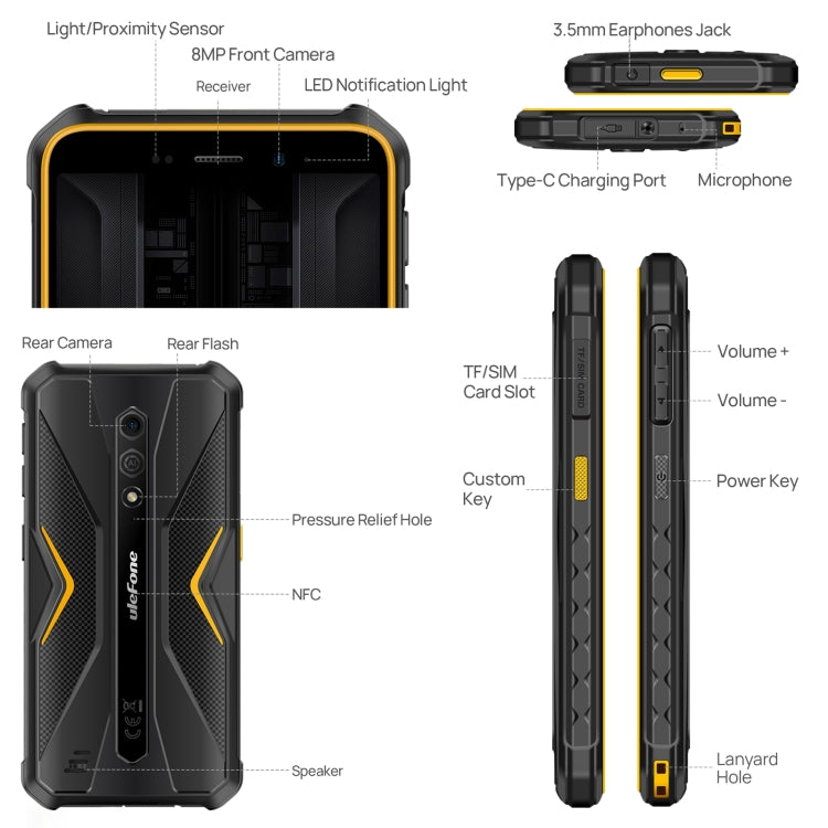 Ulefone Armor X12 Pro, IP68/IP69K Rugged Phone, 5.45 inch Android 13 MediaTek Helio G36 Octa Core, Network: 4G, NFC, 4GB+64GB - NMNYSX