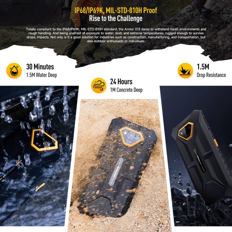 Ulefone Armor X13, IP68/IP69K Rugged Phone, 6.52 inch Android 13 MediaTek Helio G36 Octa Core, Network: 4G, NFC, OTG, 6GB+64GB - NMNYSX
