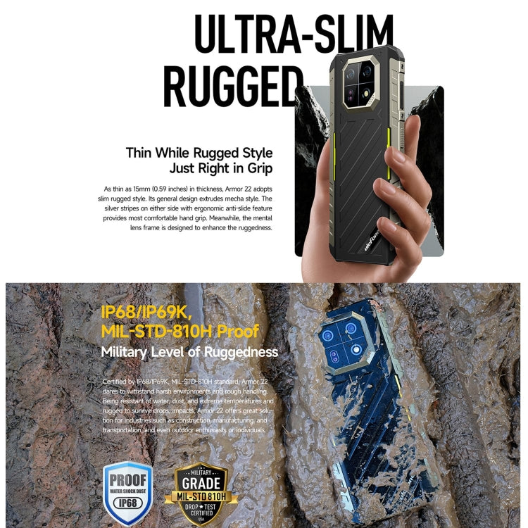 Ulefone Armor 22, IP68/IP69K Rugged Phone, 6.58 inch Android 13 MediaTek Helio G96 Octa Core, Network: 4G, NFC, OTG, 8GB+128GB, 8GB+256GB - NMNYSX