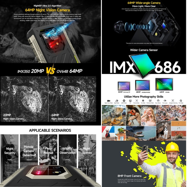 Ulefone Armor 22, IP68/IP69K Rugged Phone, 6.58 inch Android 13 MediaTek Helio G96 Octa Core, Network: 4G, NFC, OTG, 8GB+128GB, 8GB+256GB - NMNYSX