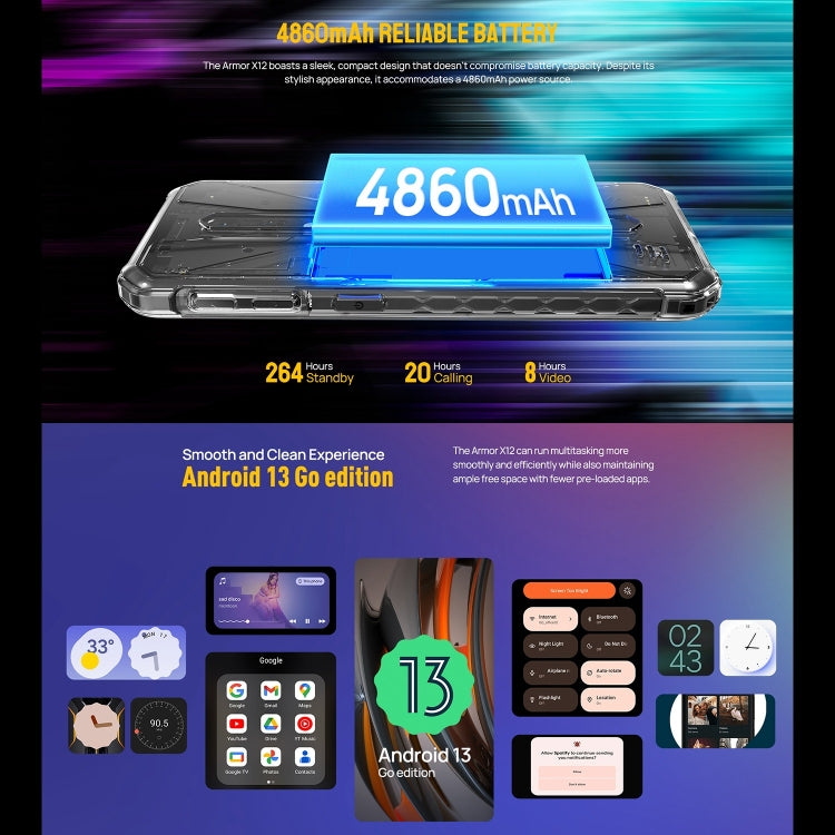 Ulefone Armor X12, Rugged Phone, Face Unlock, 5.45 inch Android 13 Go MediaTek Helio A22 Quad Core, Network: 4G, NFC, 3GB+32GB - NMNYSX