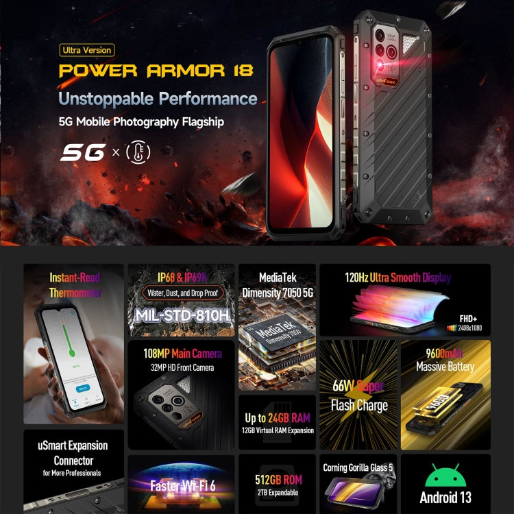Ulefone Power Armor 18 Ultra Version 5G Thermometer Rugged Phone - NMNYSX
