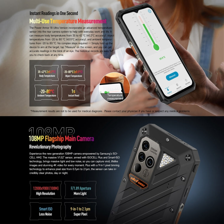 Ulefone Power Armor 18 Ultra Version 5G Thermometer Rugged Phone - NMNYSX