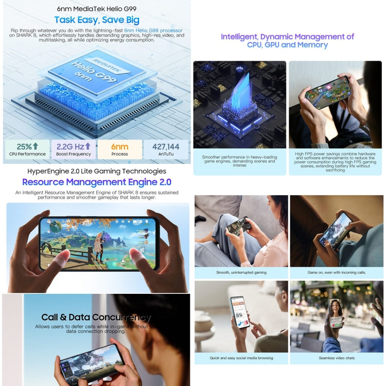 Blackview SHARK 8, Fingerprint Identification, 6.78 inch Android 13 MTK6789 Helio G99 Octa Core up to 2.2GHz, Network: 4G, OTG, 8GB+256GB - NMNYSX
