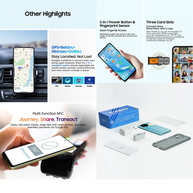Blackview SHARK 8, Fingerprint Identification, 6.78 inch Android 13 MTK6789 Helio G99 Octa Core up to 2.2GHz, Network: 4G, OTG, 8GB+256GB - NMNYSX