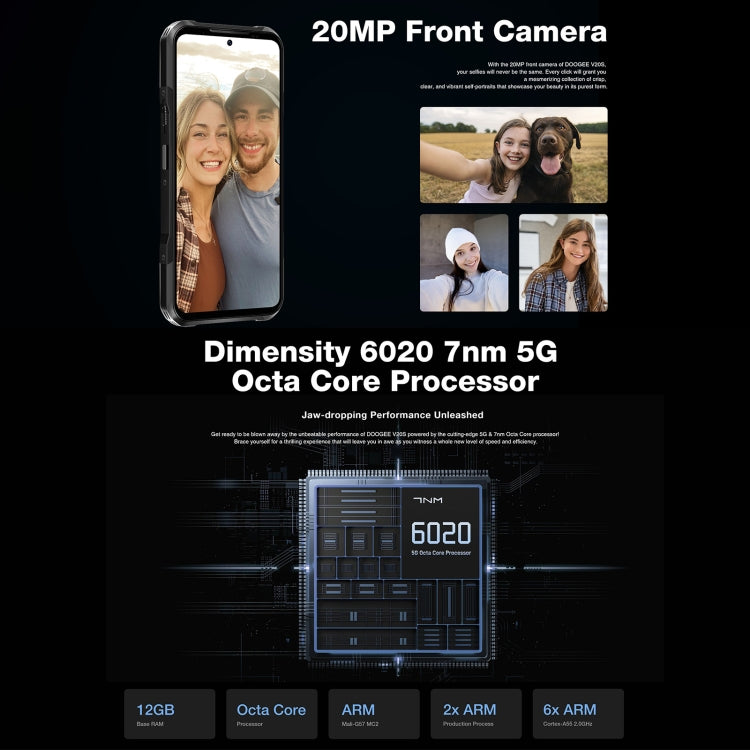 DOOGEE V20S, Side Fingerprint, 6.43 inch Android 13 Dimensity 6020 Octa Core 2.2GHz, Network: 5G, OTG, NFC, Support Google Pay, 12GB+256GB - NMNYSX