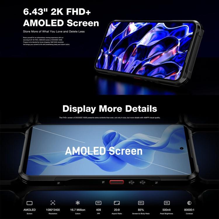 DOOGEE V20S, Side Fingerprint, 6.43 inch Android 13 Dimensity 6020 Octa Core 2.2GHz, Network: 5G, OTG, NFC, Support Google Pay, 12GB+256GB - NMNYSX