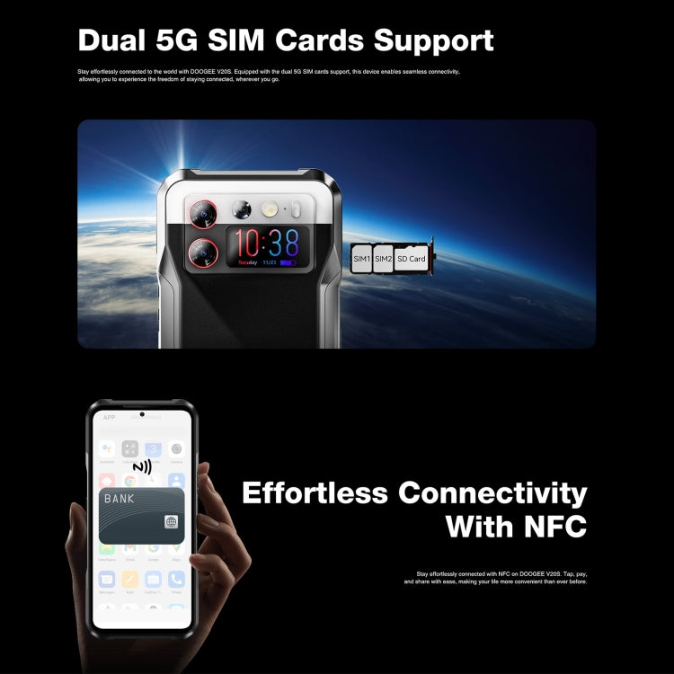 DOOGEE V20S, Side Fingerprint, 6.43 inch Android 13 Dimensity 6020 Octa Core 2.2GHz, Network: 5G, OTG, NFC, Support Google Pay, 12GB+256GB - NMNYSX