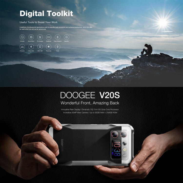 DOOGEE V20S, Side Fingerprint, 6.43 inch Android 13 Dimensity 6020 Octa Core 2.2GHz, Network: 5G, OTG, NFC, Support Google Pay, 12GB+256GB - NMNYSX