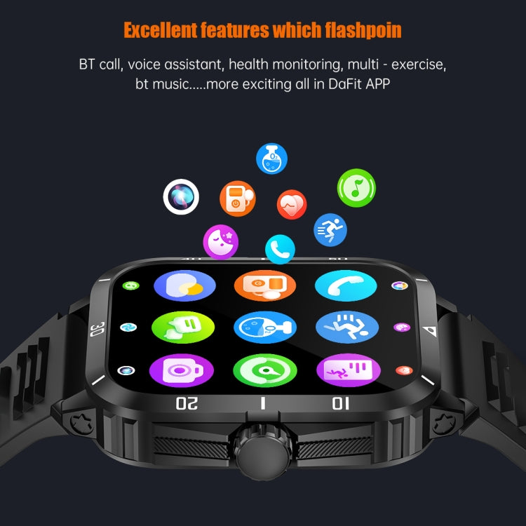 KT71 1.96 inch HD Square Screen Rugged Smart Watch Supports Bluetooth Calls/Sleep Monitoring/Blood Oxygen Monitoring - NMNYSX