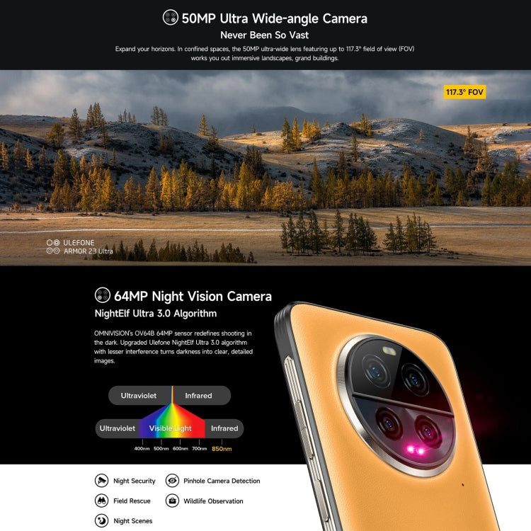 Ulefone Armor 23 Ultra Rugged Phone, 6.78 inch Android 13 MediaTek Dimensity 8020 Octa Core up to 2.6GHz, Network: 5G, NFC, OTG, Satellite Messaging, 12GB+512GB - NMNYSX