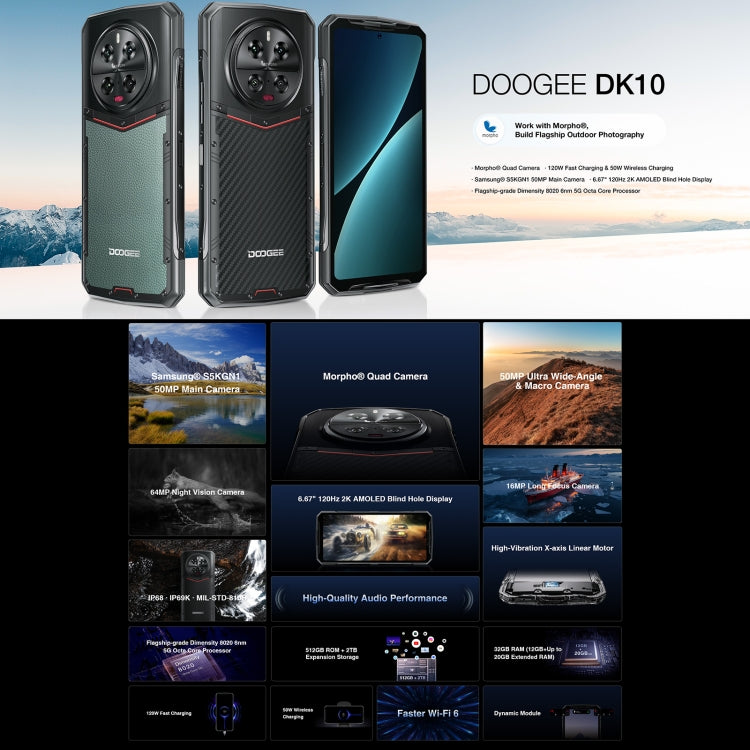 DOOGEE DK10 5G, Quad Cameras, Side Fingerprint, 6.67 inch Android 13 Dimensity 8020 Octa Core 2.6GHz, Network: 5G, OTG, NFC, Support Google Pay, 12GB+512GB - NMNYSX