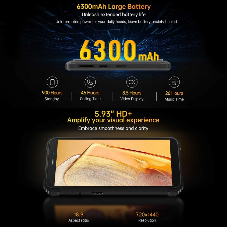 Oukitel WP32, IP68/IP69K, 5.93 inch Android 13 Unisoc Tiger T606 Octa-core, NFC, OTG, Network: 4G, 4GB+128GB - NMNYSX