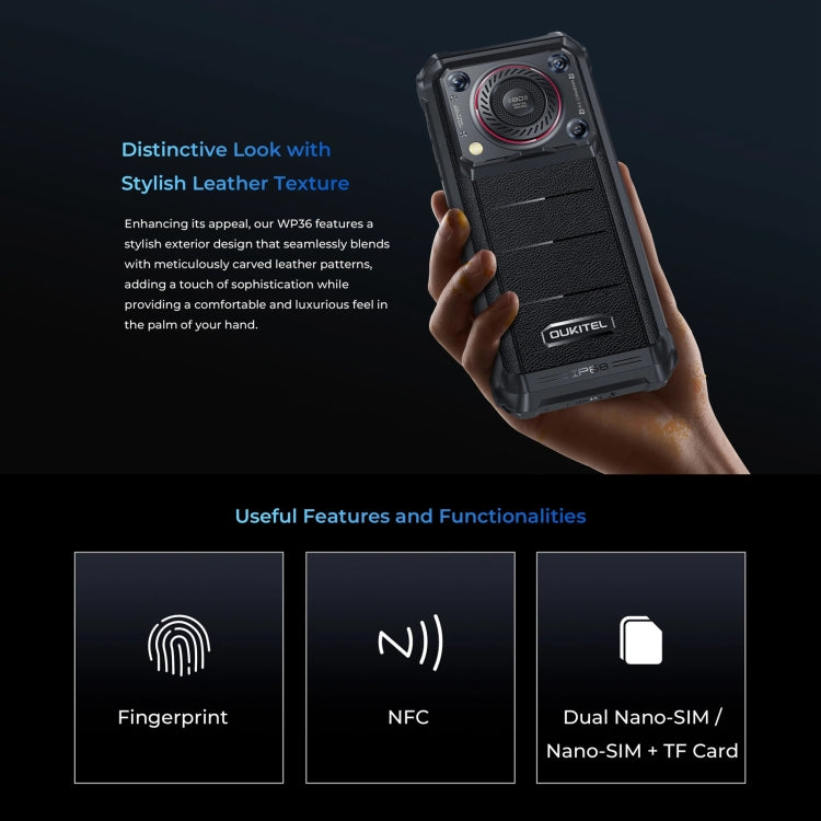 Oukitel WP36, IP68/IP69K, Fingerprint Identification, 10600mAh, 6.52 inch MediaTek MT8788 Octa Core, NFC, OTG, Network: 4G, WP36, 8GB+128GB - NMNYSX