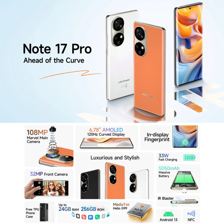 Ulefone Note 17 Pro, Screen Fingerprint, 6.78 inch Android 13 MediaTek Helio G99 MTK6789 Octa Core, NFC, Network: 4G, 12GB+256GB - NMNYSX