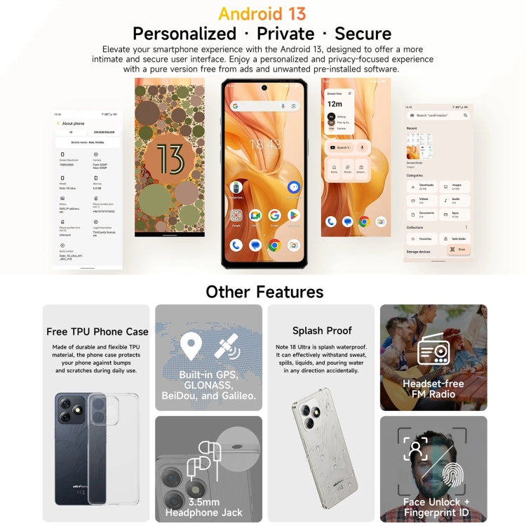 Ulefone Note 18 Ultra, Side Fingerprint, 6.78 inch Android 13 MediaTek Dimensity 720 5G MT6853 Octa Core 2.0GHz, NFC, Network: 5G, 6GB+256GB - NMNYSX