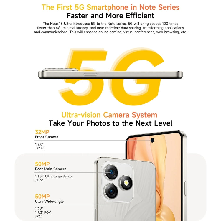 Ulefone Note 18 Ultra, Side Fingerprint, 6.78 inch Android 13 MediaTek Dimensity 720 5G MT6853 Octa Core 2.0GHz, NFC, Network: 5G, 6GB+256GB - NMNYSX