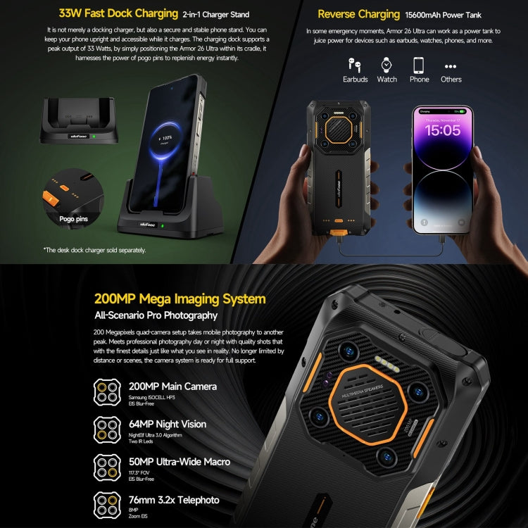 Ulefone Armor 26 Ultra Rugged Phone, 6.78 inch Android 13 MediaTek Dimensity 8020 Octa Core, Network: 5G, NFC, 12GB+512GB - NMNYSX