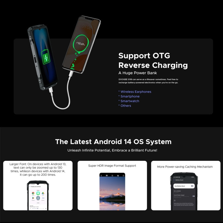 DOOGEE S118 Rugged Phone, 6.58 inch Android 14 MediaTek Helio G99 Octa Core, Network: 4G, OTG, NFC, 8GB+512GB - NMNYSX