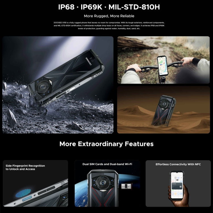 DOOGEE S118 Rugged Phone, 6.58 inch Android 14 MediaTek Helio G99 Octa Core, Network: 4G, OTG, NFC, 8GB+512GB - NMNYSX