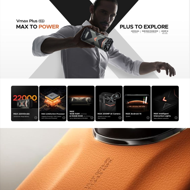 DOOGEE Vmax Plus 5G Rugged Phone, 6.58 inch Android 14 MediaTek Dimensity 7050 Octa Core, Network: 5G, OTG, NFC, 16GB+512GB - NMNYSX