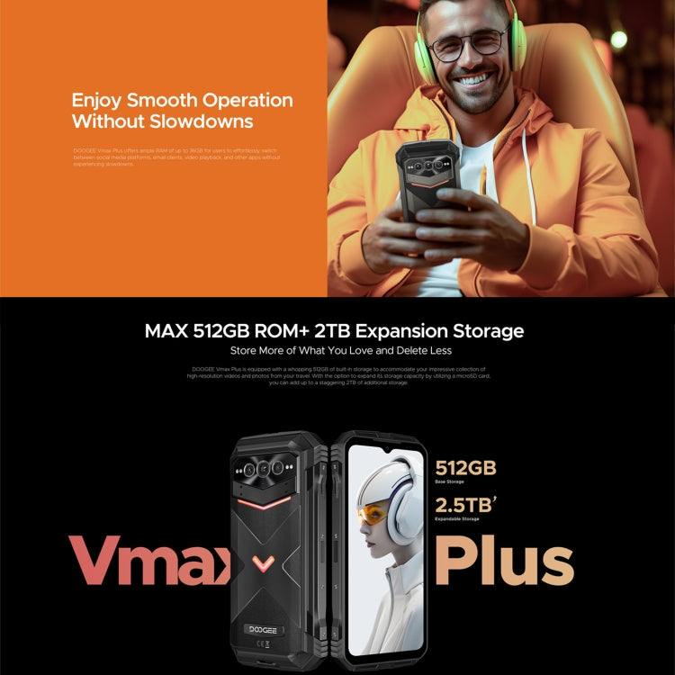 DOOGEE Vmax Plus 5G Rugged Phone, 6.58 inch Android 14 MediaTek Dimensity 7050 Octa Core, Network: 5G, OTG, NFC, 16GB+512GB - NMNYSX