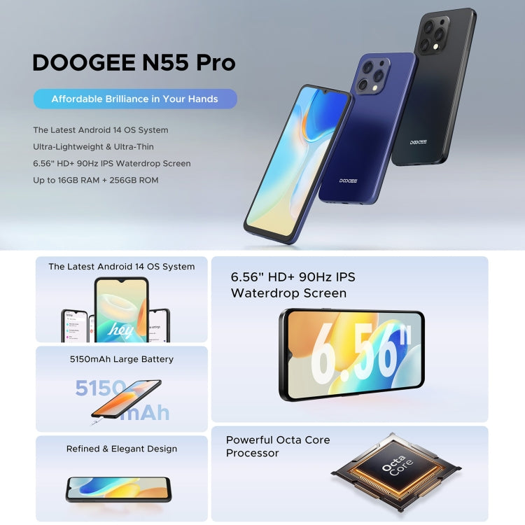 DOOGEE N55 Pro, 6.56 inch Android 14 Spreadtrum T606 Octa Core, Network: 4G, 6GB+256GB - NMNYSX
