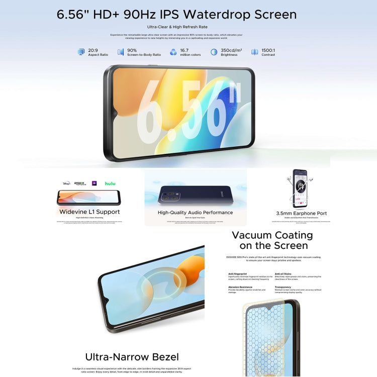 DOOGEE N55 Pro, 6.56 inch Android 14 Spreadtrum T606 Octa Core, Network: 4G, 6GB+256GB - NMNYSX