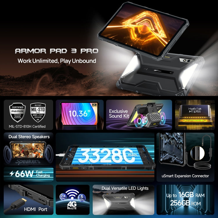 Ulefone Armor Pad 3 Pro Rugged Tablet PC, 10.36 inch Android 13 MediaTek MT8788 Octa Core 4G Network, EU and USB Plug, Armor Pad 3 Promining farming industryng mechanic