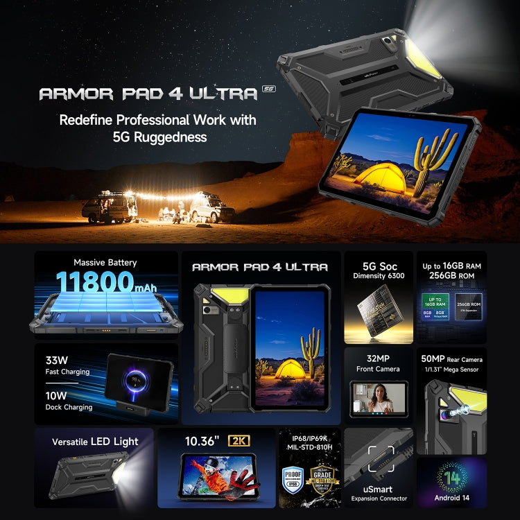 Ulefone Armor Pad 4 Ultra Rugged Tablet PC, 10.36 inch Android 5G Network, EU and USBPlug, Armor Pad 4 Ultra tough mining farming industryng mechanic