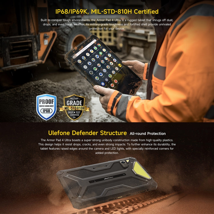 Ulefone Armor Pad 4 Ultra Rugged Tablet PC, 10.36 inch Android 5G Network, EU and USBPlug, Armor Pad 4 Ultra tough mining farming industryng mechanic