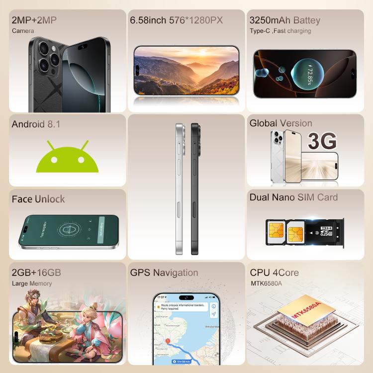 C16 Pro Max / A88-B, 2GB+16GB, 6.58 inch Android 8.1 MTK6580A Quad ...