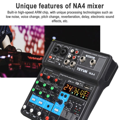 TEYUN NA4 4-channel Small Mixing Console Mixer, US Plug